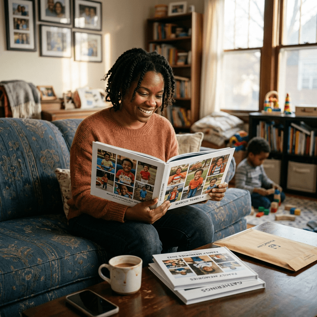 47,000 unprinted photos. 42-page book done in 48 hours.